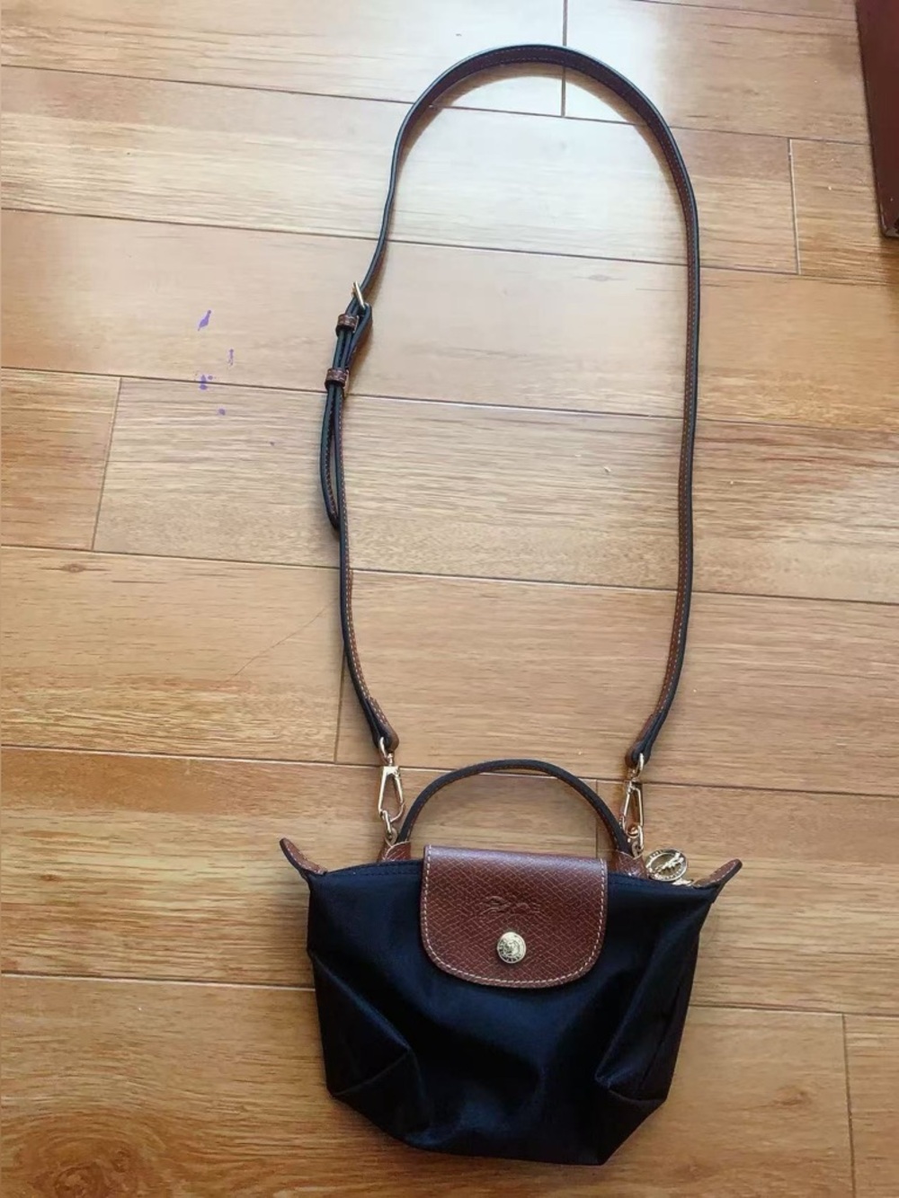 Le Pliage Original Classic Mini Pouch black color Cosmetics Case with strap - Picture 2 of 13